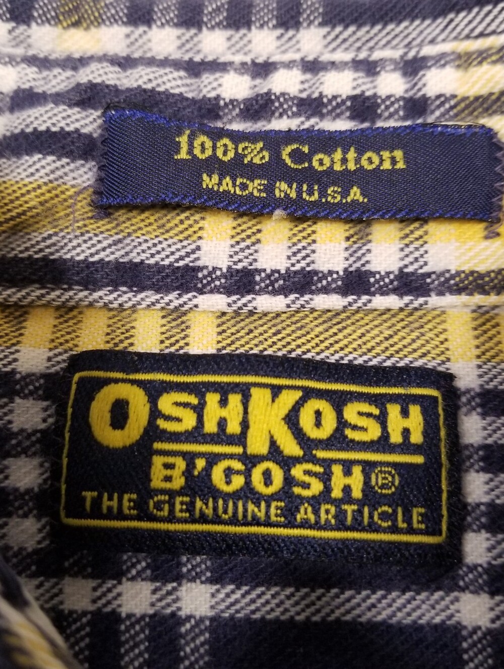 Vintage 90s Oshkosh B Gosh Mens Flannel Shirt Medium USA Plaid Blue Yellow - Picture 4 of 8